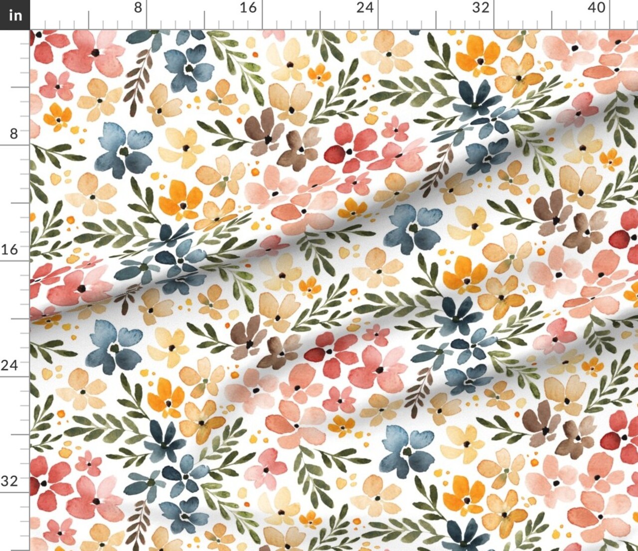 Floral Multicolor Spring Summer Watercolor Botanical Painted Blooming Flowers Large Scale Custom Printed Fabric by Spoonflower Various Fabrics by the Yard or Fat Quarter